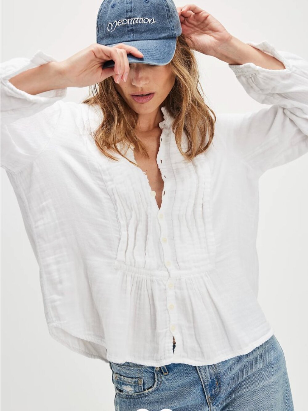 CP Shades x Free People Claudine Tuck Top in White